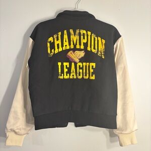 Champion Varsity Jacket Black & Cream | Retro Letterman Style | Size Large